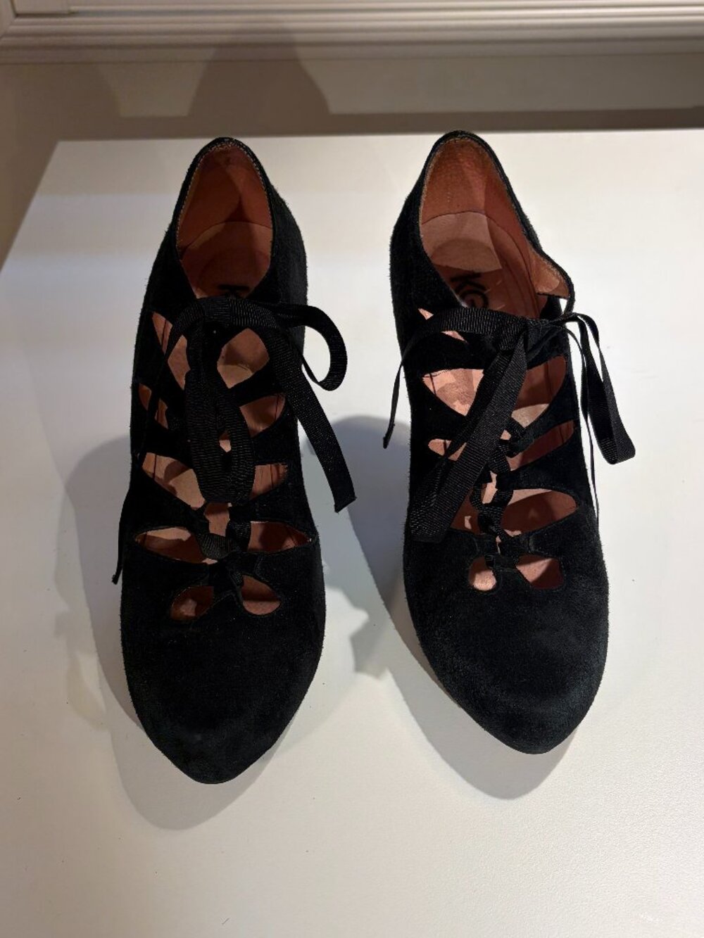 Kurt Geiger Black Suede Cutout Lace Up Stiletto Heels EU 39